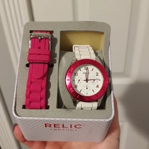 Women's Pink🌸White💮Relic Changeable Band Watch